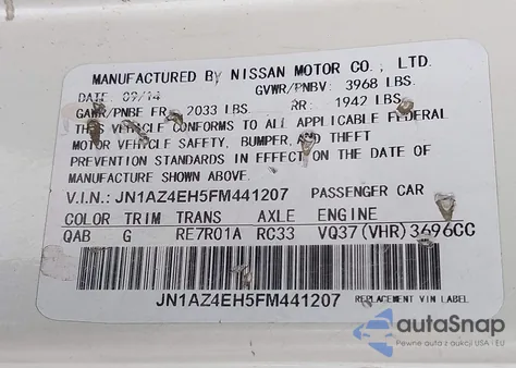 2015 Nissan 370Z from USA, damaged, VIN JN1AZ4EH5FM441207